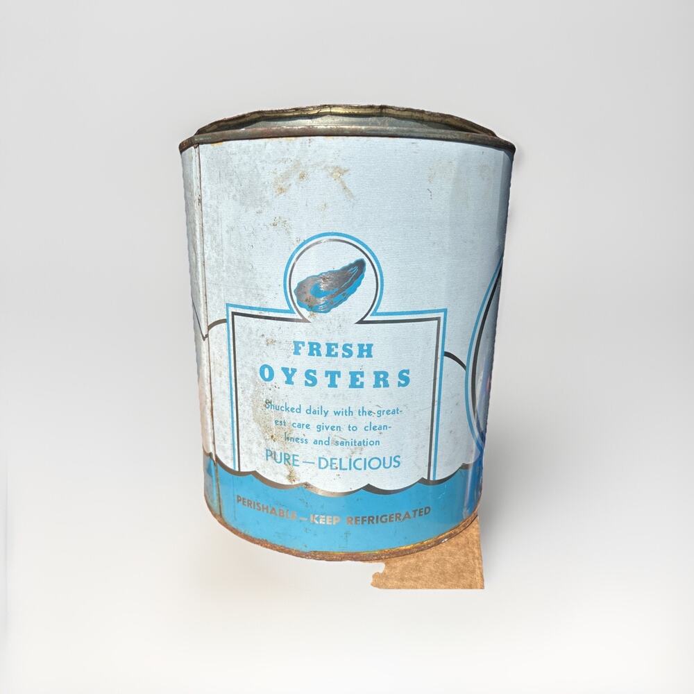 Vintage Fresh Oyster Tin/Can One Gal Lottsburg, Va 2250 Nautical With Lid - Picture 5 of 8